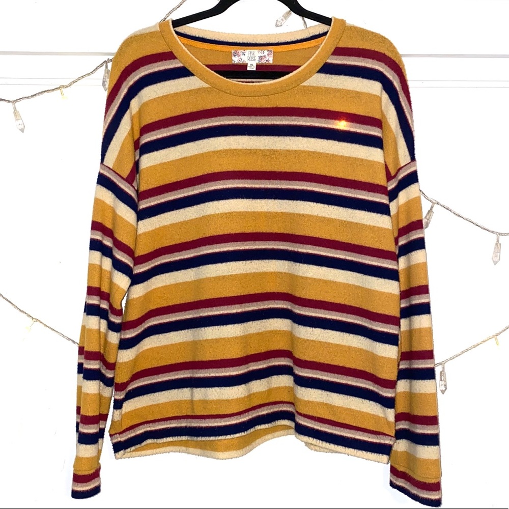 Fuzzy Soft Retro Striped Long Sleeve Sweater